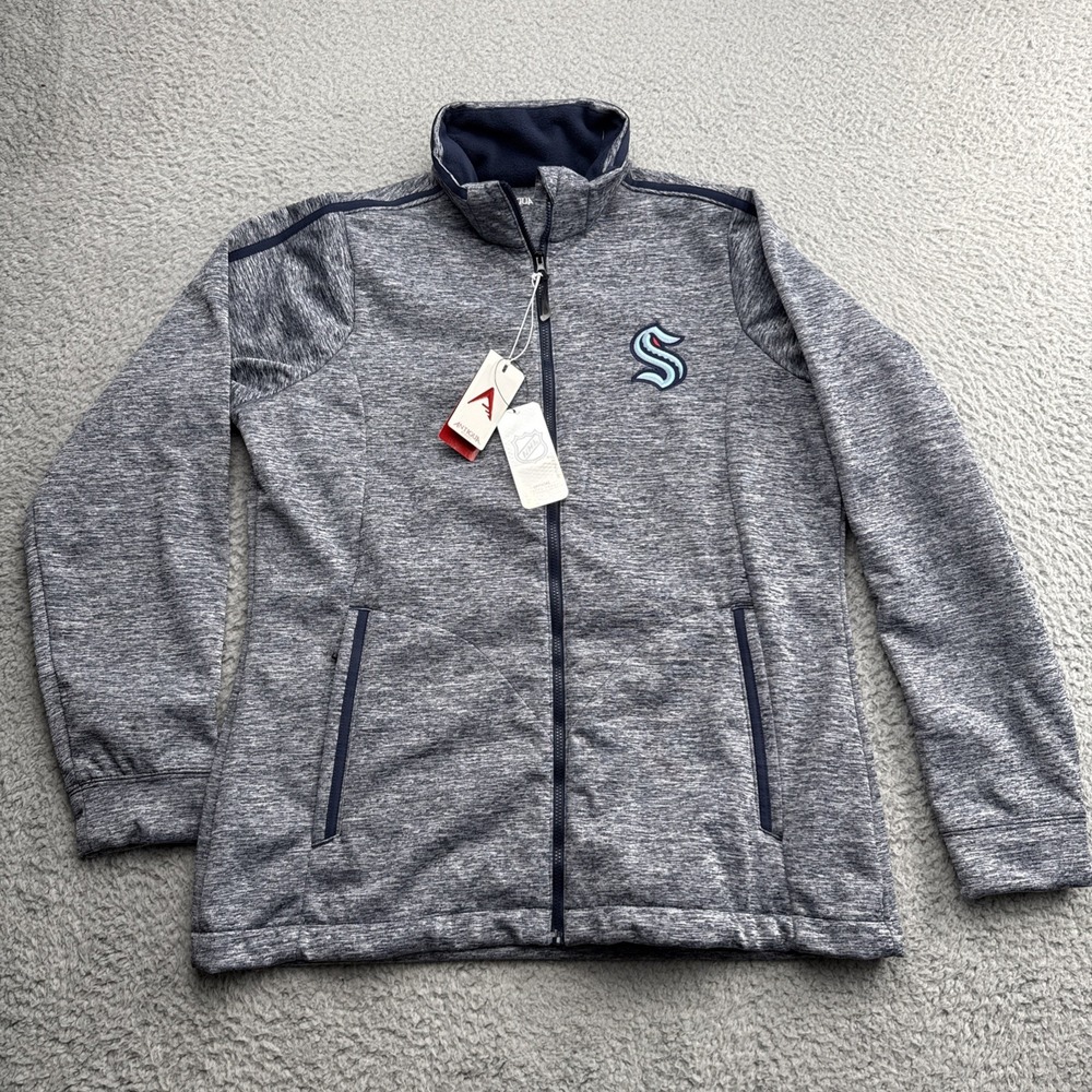 Antigua Seattle Kraken Full Zip Golf Jacket Womens Large Heathered Blue Fleece